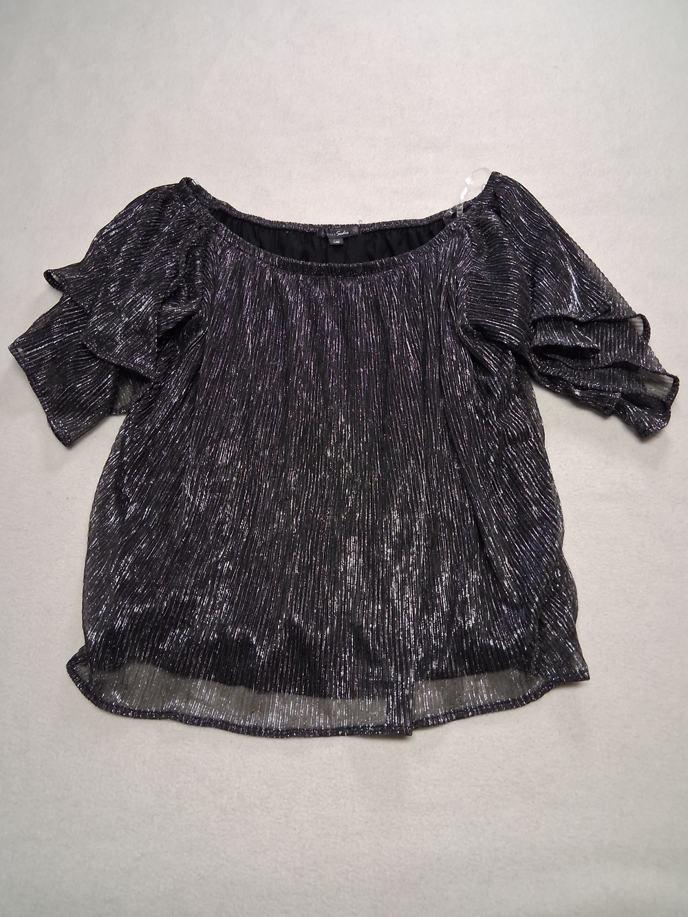 Sloane & SADIE Black Metallic Pleated Off-Shoulder Blouse